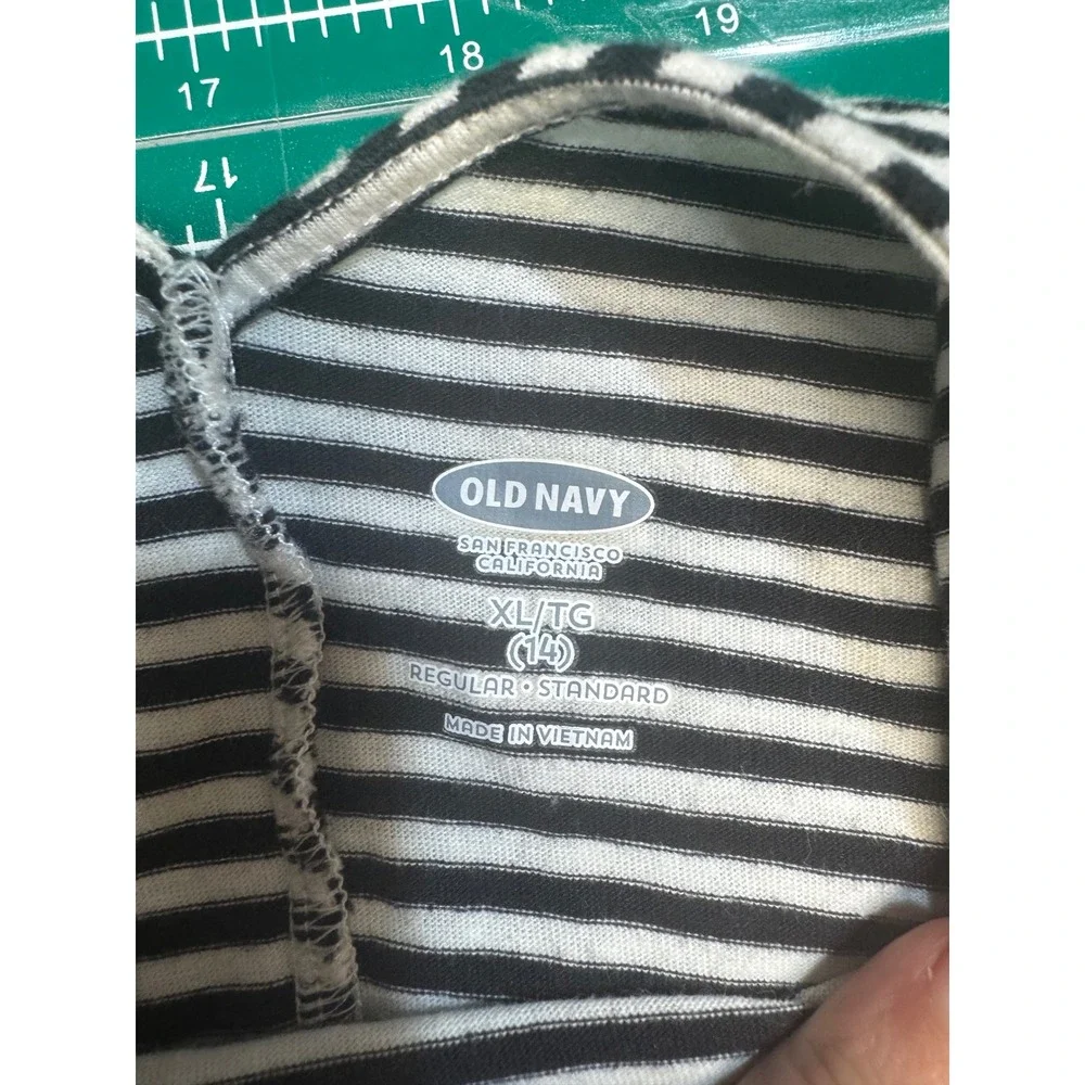 Old Navy Girls XL 14 Black White Striped Sleeveless Jersey Knit Skater Dress